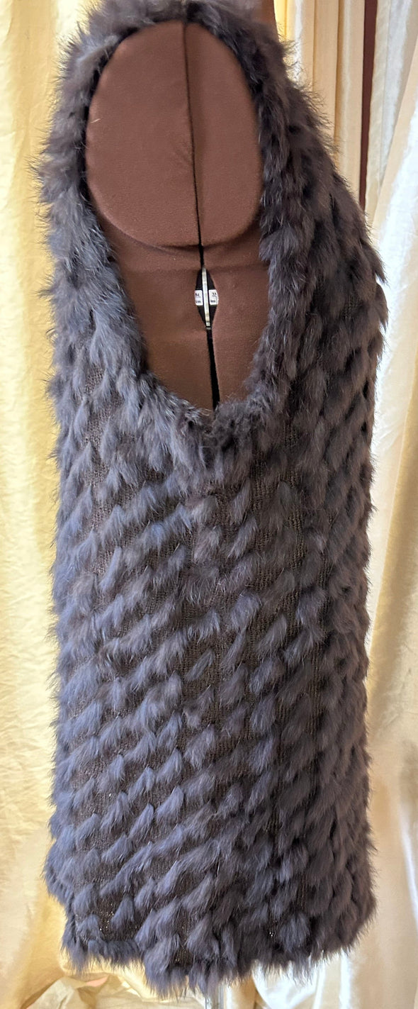 V-Neck sleeveless Fur Vest, Brown, M/L