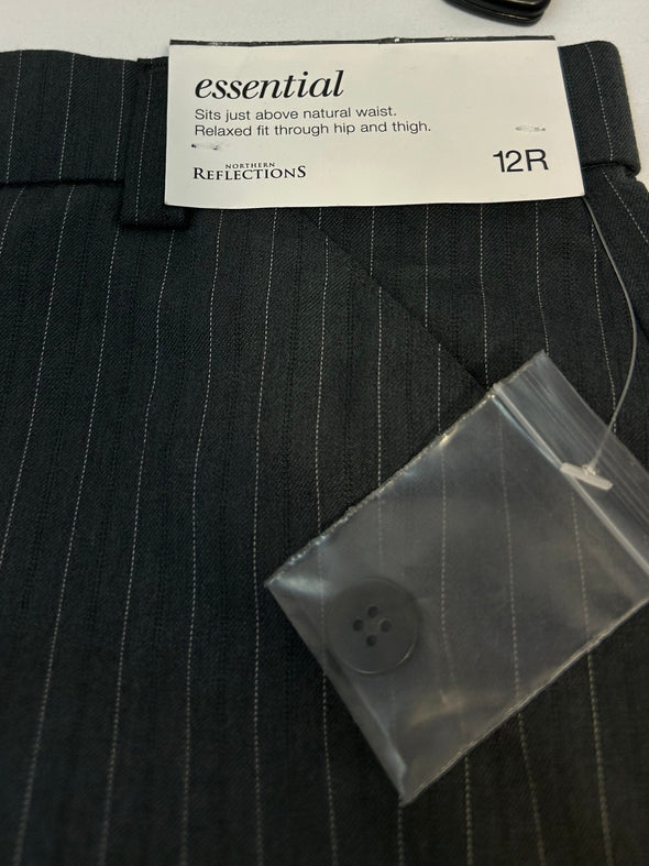 Ladies Trousers, Dark Grey Pin Stripe, Size 12R, NEW