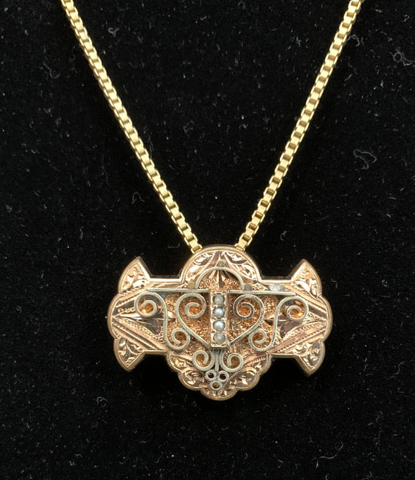 Vintage Gold Filled Pendant/Brooch with Seed Pearls