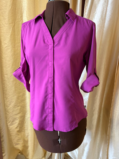 Stretch 3/4 Sleeve Blouse, Fuchsia, XS NEW