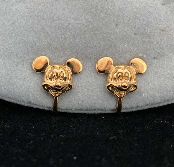 Childs Signed Vintage Disney Gold Tone Charm Bracelet and Mickey Earrings