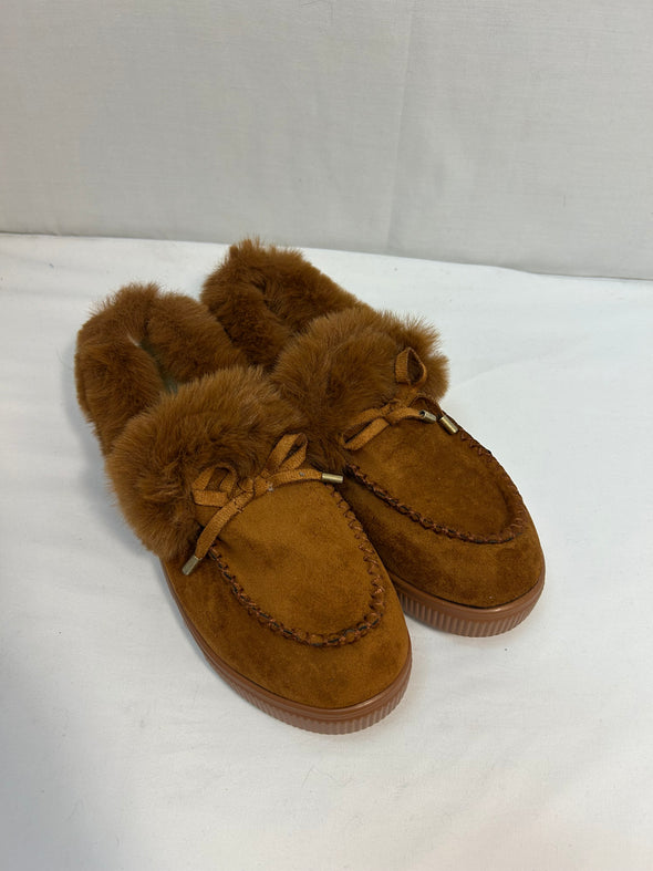 Ladies Faux Suede Slippers, Brown, 7.5