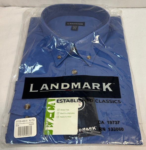 Men’s Tailored Long Sleeve Shirt, Blue, XL, 65% Polyester, 35% Cotton. New. Great Gift Idea