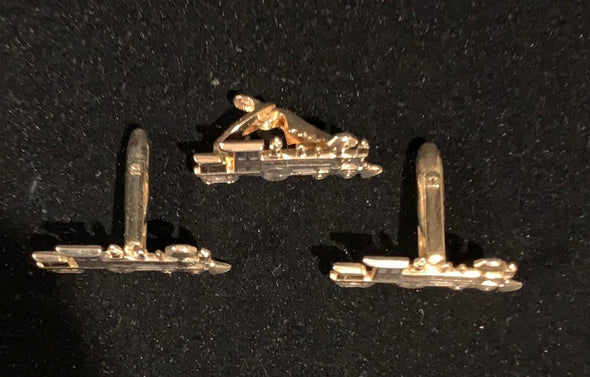 Vintage Train Engine Tie Clasp and Cufflinks