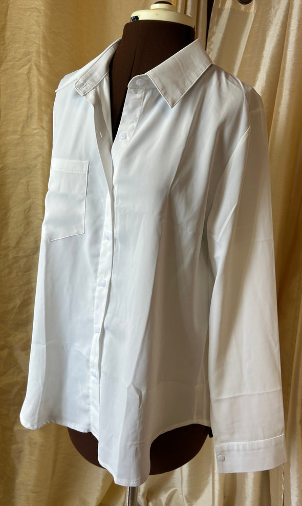 Ladies Long Sleeve White Blouse, Medium, NEW