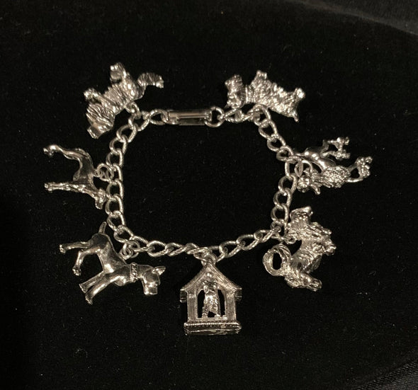 Silvertone Dog Breeds Charm Bracelet (7 charms)