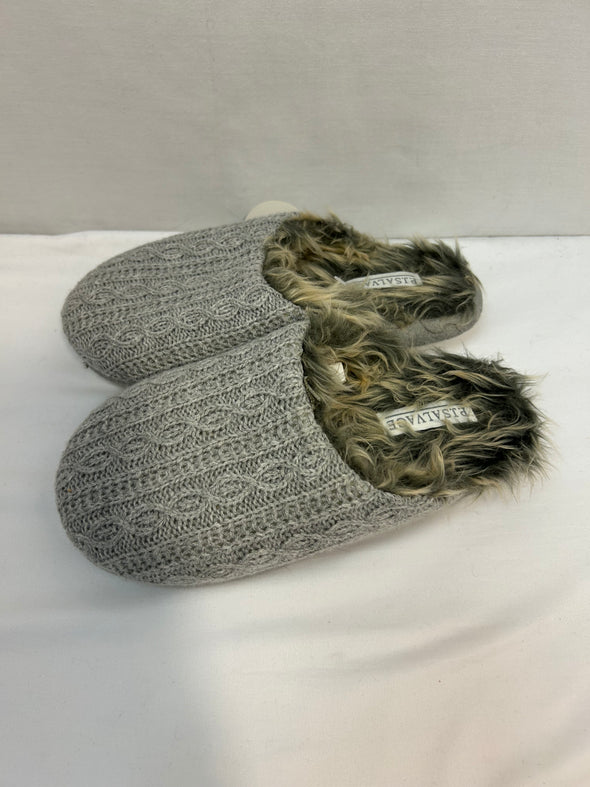Mule Slip-On Slippers, Grey, Small/Medium, Faux Fur Lined NEW