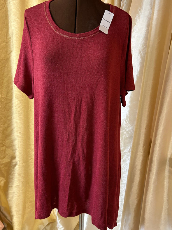 Short Sleeve Asymmetric Tunic Top, Rust, XL, New