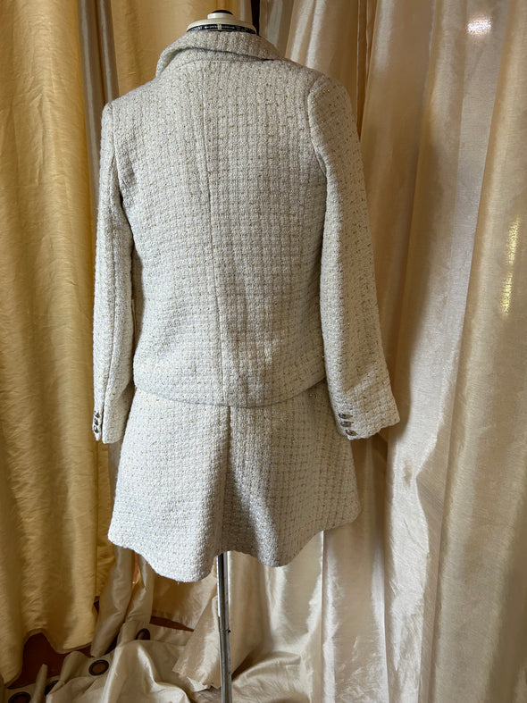 Girl’s 2 Piece Suit, Cream With Metallic Thread, Size 14