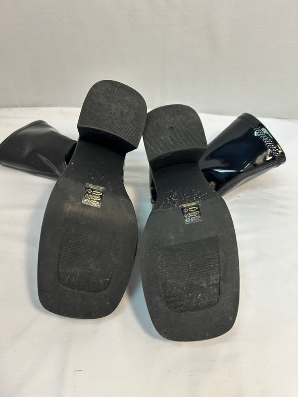 Ladies Patent Leather Boots, Black, Size 40, 2.5” Heels,