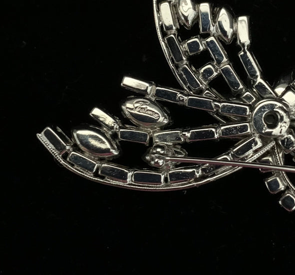 Vintage Signed Sherman White Rhinestone Pin