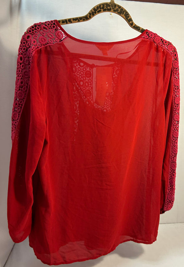 Ladies Sheer Blouse With Cami, Holiday Red, Size Large, NEW