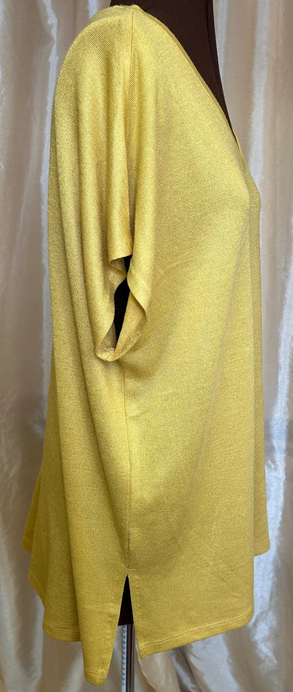 Women's Short Sleeve V-Neck Top, Mustard, XL