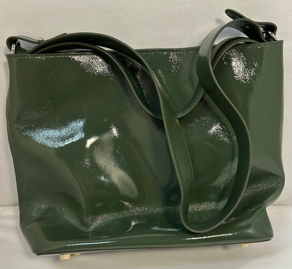 Ladies Pleather Handbag, Cross Body Strap, 12”x15”, Green, New