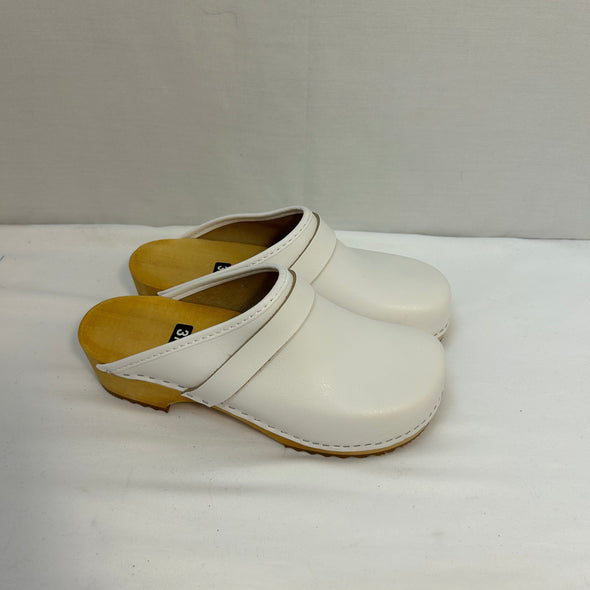 Ladies Leather Clogs, White, Size 37,