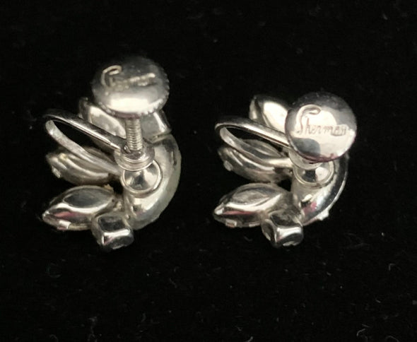 Signed Vintage Sherman Crystal Rhinestone Bead Cluster Earrings, and Clear Stone, screw back Earrings