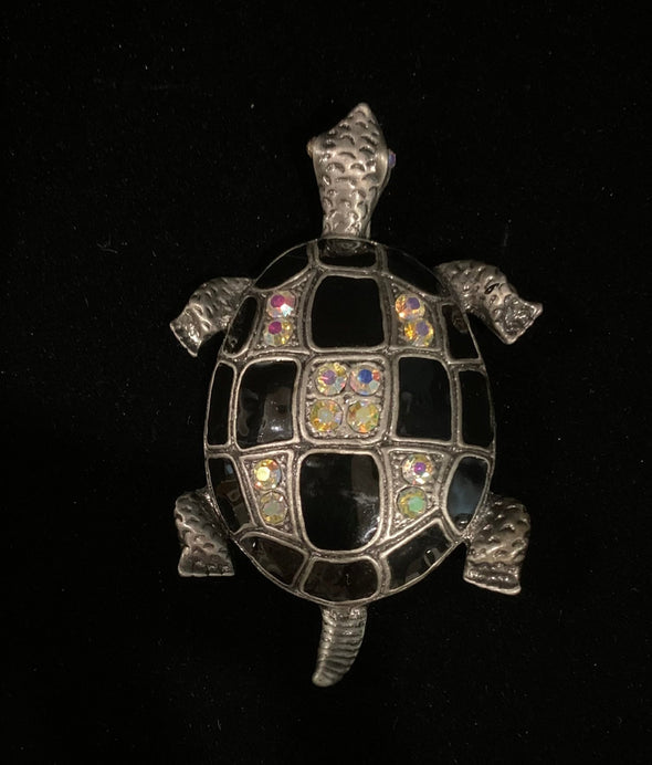 Vintage Enamel and Rhinestone Turtle Pin