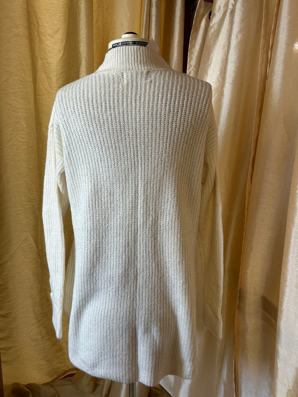 Long Sleeve Mock Turtle Neck Tunic Sweater, Cream, Size Small