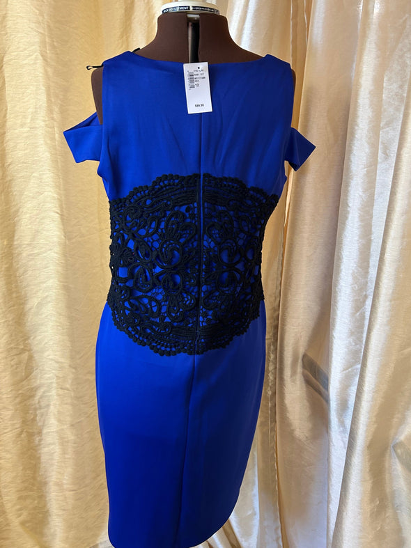 Ladies Sleeveless Dress, Size 12, Cobalt Blue/Black NEW With Tags