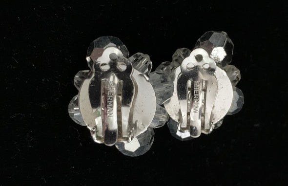 Signed Vintage Sherman Crystal Rhinestone Bead Cluster Earrings, and Clear Stone, screw back Earrings
