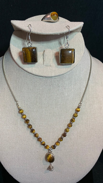 Tiger Eye Necklace, Earrings and Ring