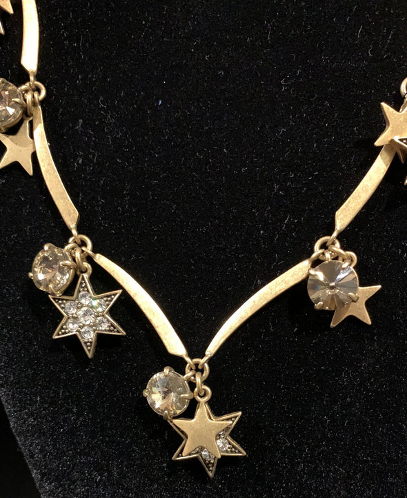 Vintage J Crew Shining Star Necklace, Goldtone Rhinestone