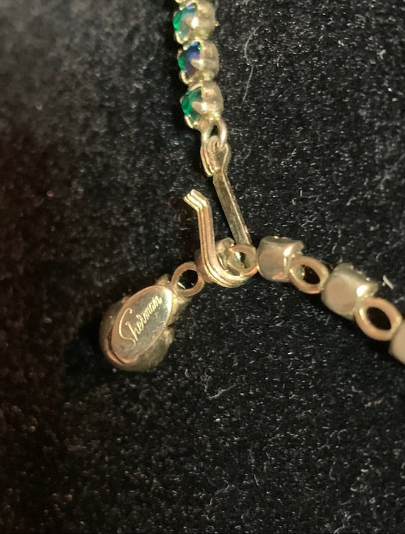 Vintage Signed Sherman Blue Aurora Borealis Necklace