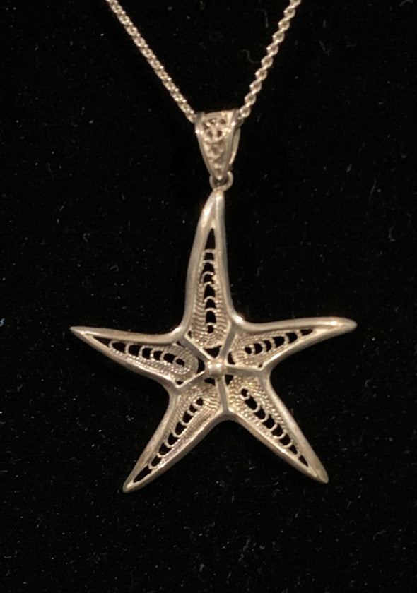 925 Silver Filigree Starfish Pendant with 925 Silver Chain