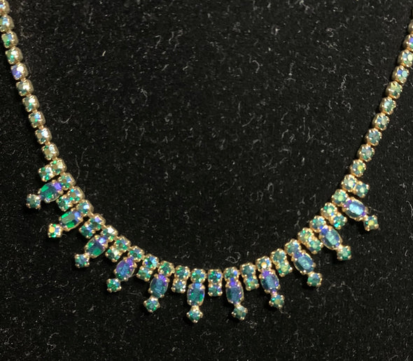 Vintage Signed Sherman Blue Aurora Borealis Necklace