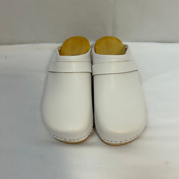 Ladies Leather Clogs, White, Size 37,