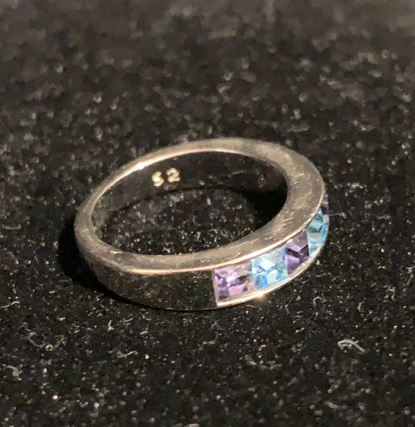 Swarovski Band Ring with Blue Rhinestones, Size 6.5