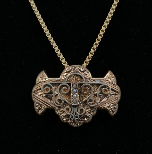 Vintage Gold Filled Pendant/Brooch with Seed Pearls