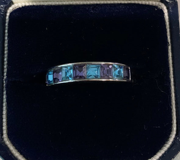 Swarovski Band Ring with Blue Rhinestones, Size 6.5
