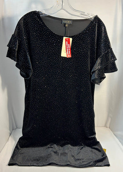 Short Sleeve Dress, Black/Silver Sparkle, Size 14, NEW