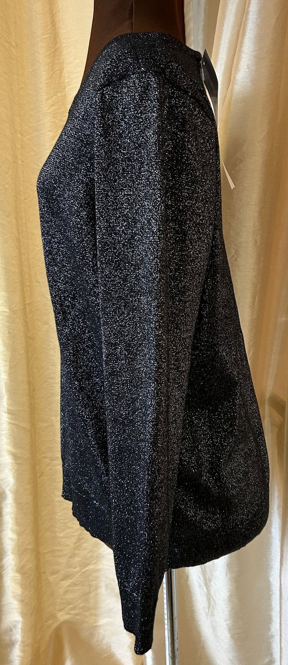 Ladies Black Metallic Long Sleeve Pullover. Ribbed Sleeves and Hemline. Size 2XL.  Great Holiday Wear.