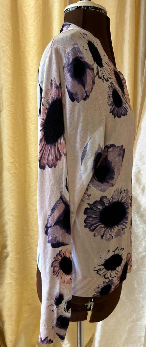 Ladies Button Front Cardigan, Floral, XL, NEW