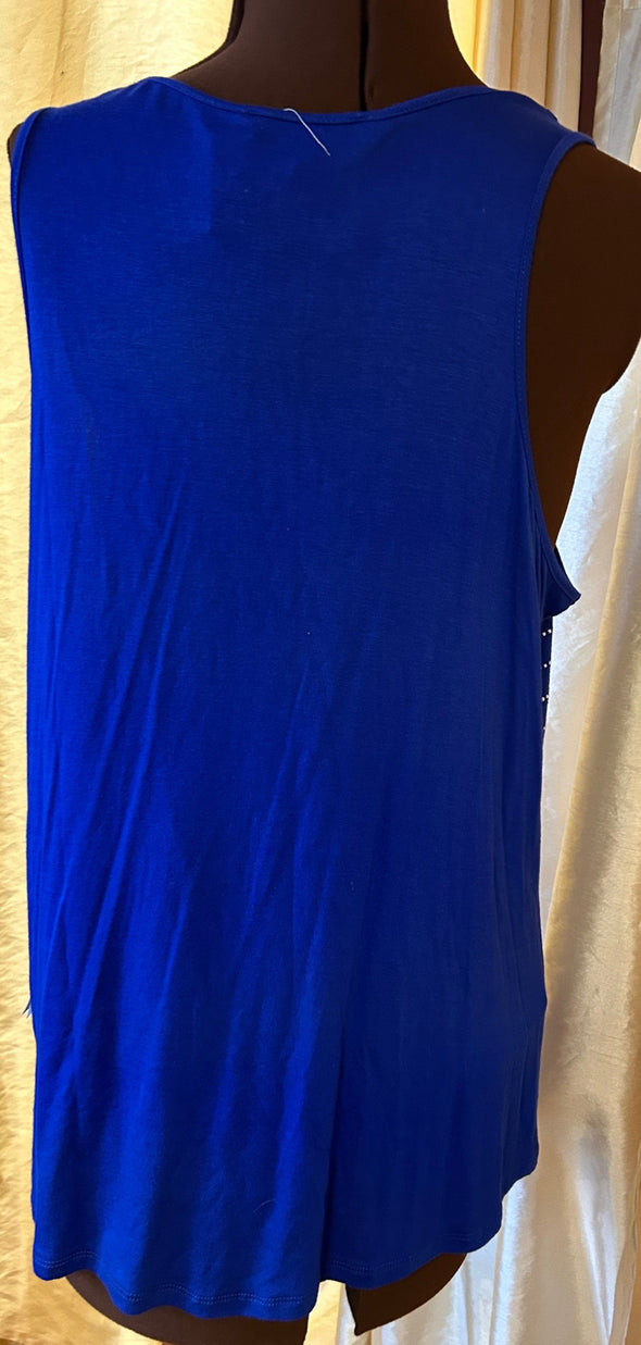 Ladies Sleeveless Cobalt Blue Top With Metal Stud Trim, 1XL