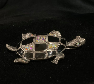 Vintage Enamel and Rhinestone Turtle Pin