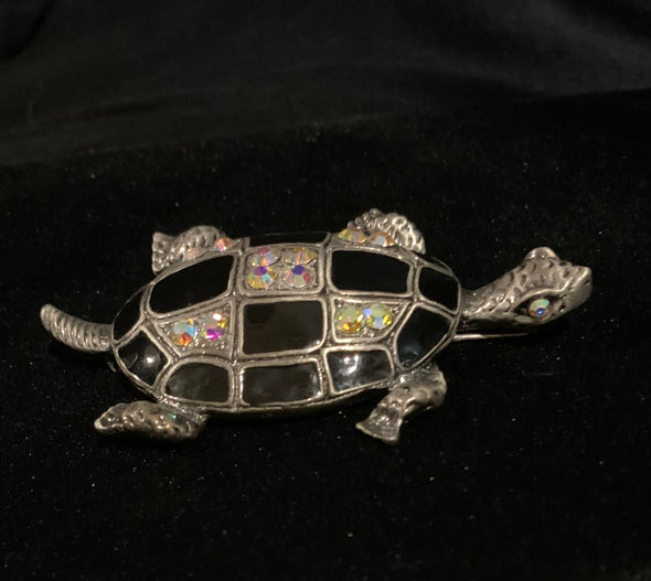 Vintage Enamel and Rhinestone Turtle Pin