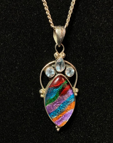 Silver Dichroic Glass and Gemstone Pendant