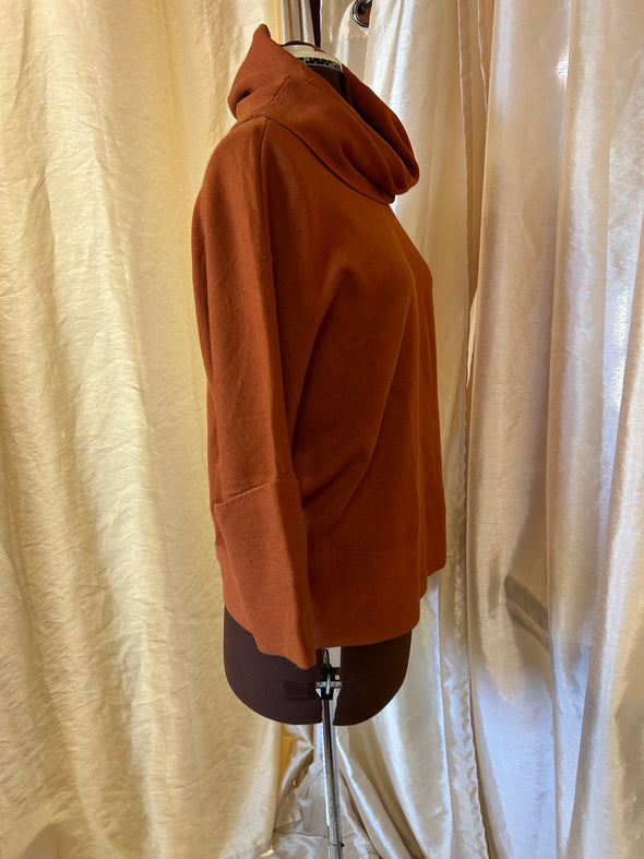 Cowl Neck 3/4 Roll-Up Sleeves Sweater, Rust, Medium