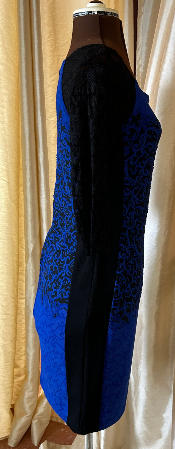 Ladies Canadian Designed Dress, Cobalt Blue & Black Lace, Size 8