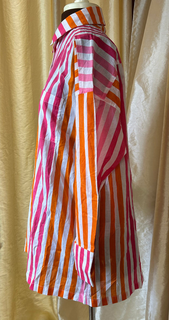 Ladies Shirt/Cover Up, Pink Stripe, Size Small Medium