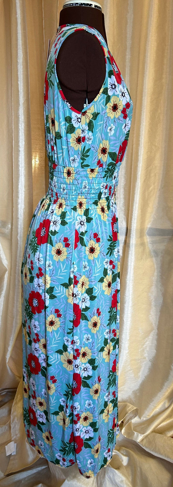 Sleeveless Floral Dress, Elastic Waist, Longer Length, M/L