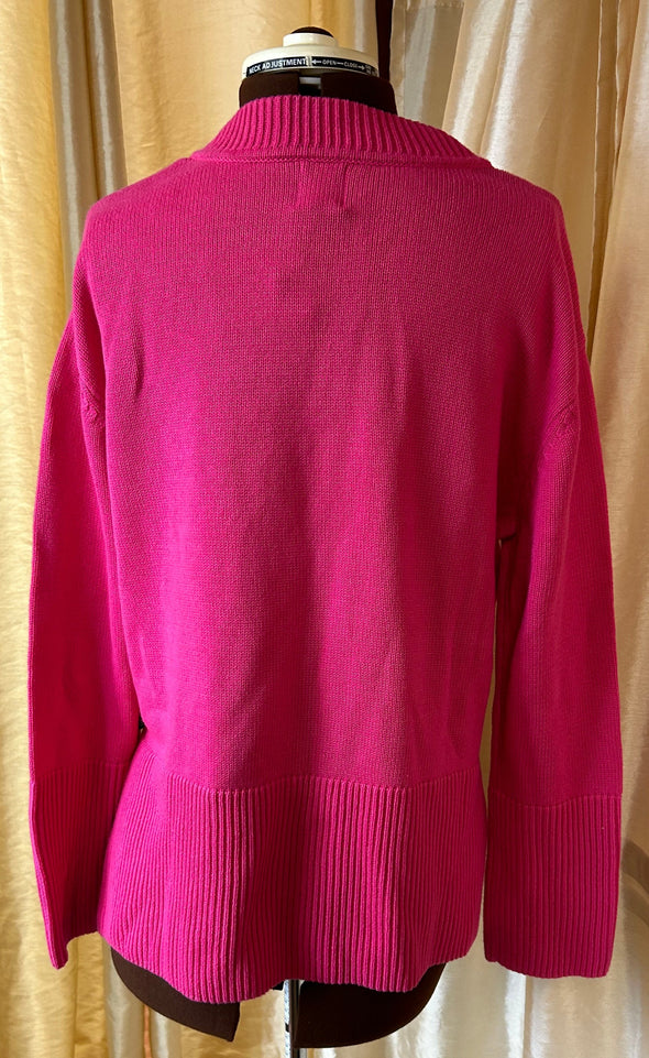 Ladies Long Sleeve 100% Cotton Pullover, Pink, Size Medium