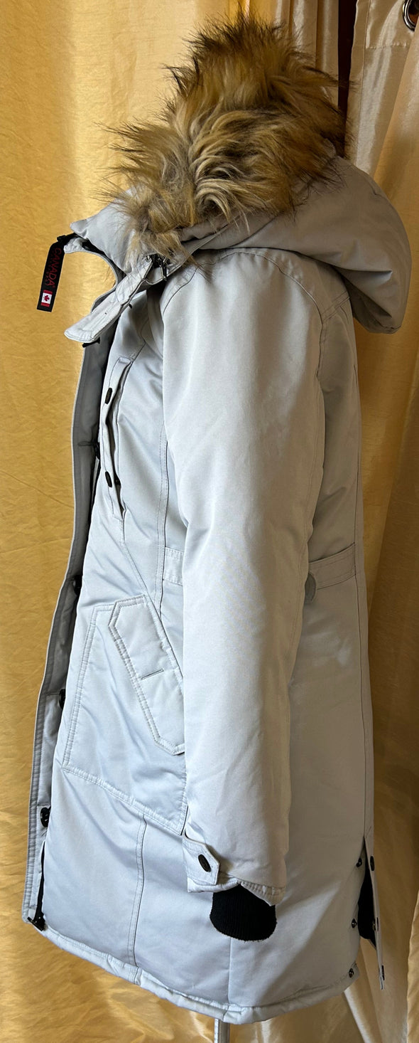 Ladies Winter Coat Grey, Zip & Button Front, Medium, NEW,