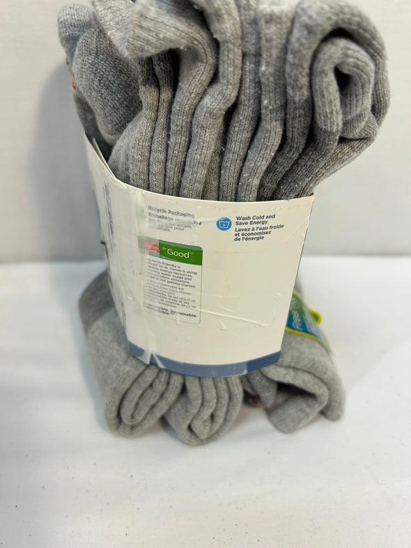 6 Pair Sport Crew Socks, Terry Cushion, Grey, Size 6-12, NEW