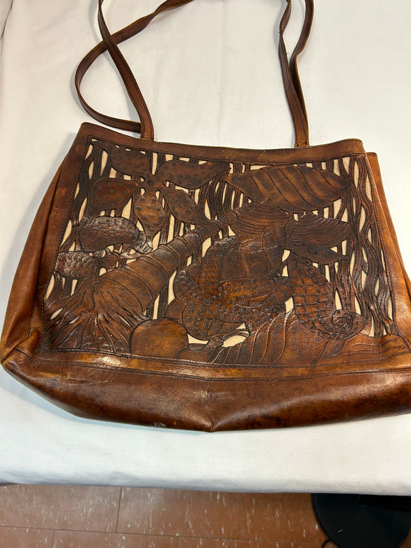 Brown Embossed Turtles/Fish Women's Purse 14x17 39" Drop