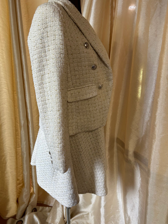 Girl’s 2 Piece Suit, Cream With Metallic Thread, Size 14