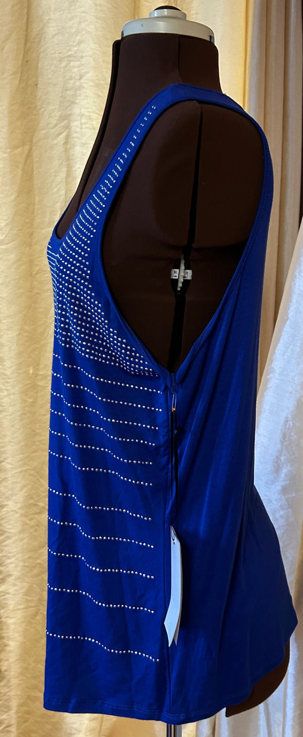 Ladies Sleeveless Cobalt Blue Top With Metal Stud Trim, 1XL